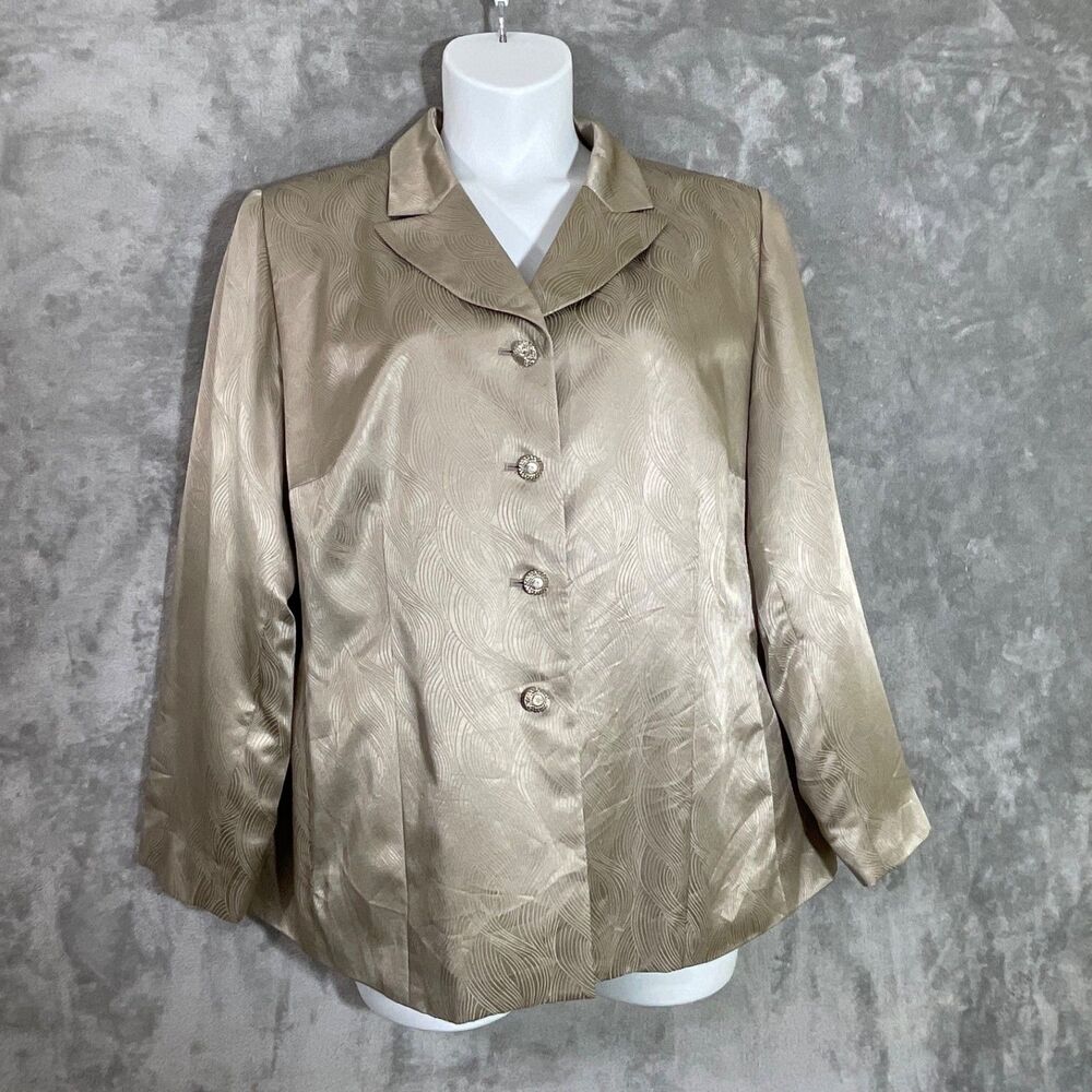 Travis Ayers Woman Holiday 100% Silk Blazer Jacket  18W Beige Textured career*